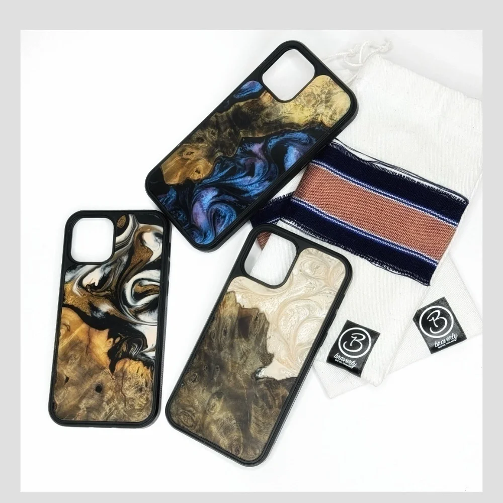 Carved iPhone 12 Pro Case (3) One Of A Kind Burl Wood Epoxy Resin Carved Magnet